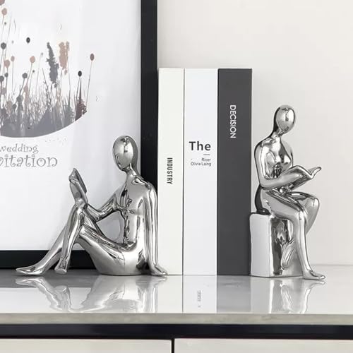 Silver Ceramic Bookends Decorative Pair