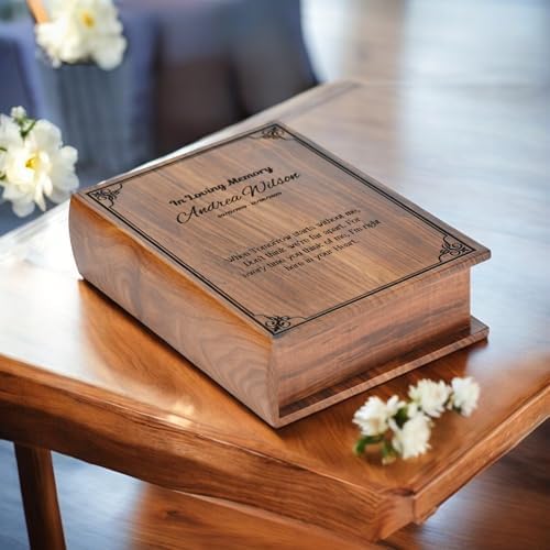 Personalization Wooden Cremation Urn - Book Shaped Memorial Urn for Human Ashes