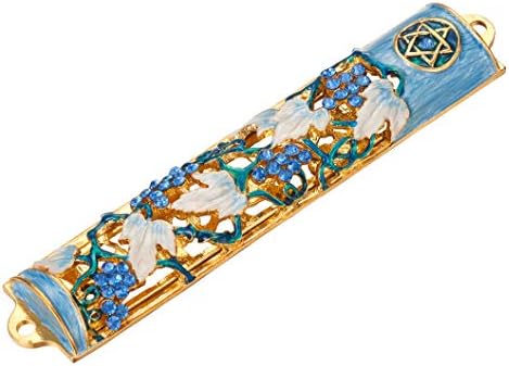 Matashi 6 Inch Hand Painted Mezuzah with Gold and Crystal Accents