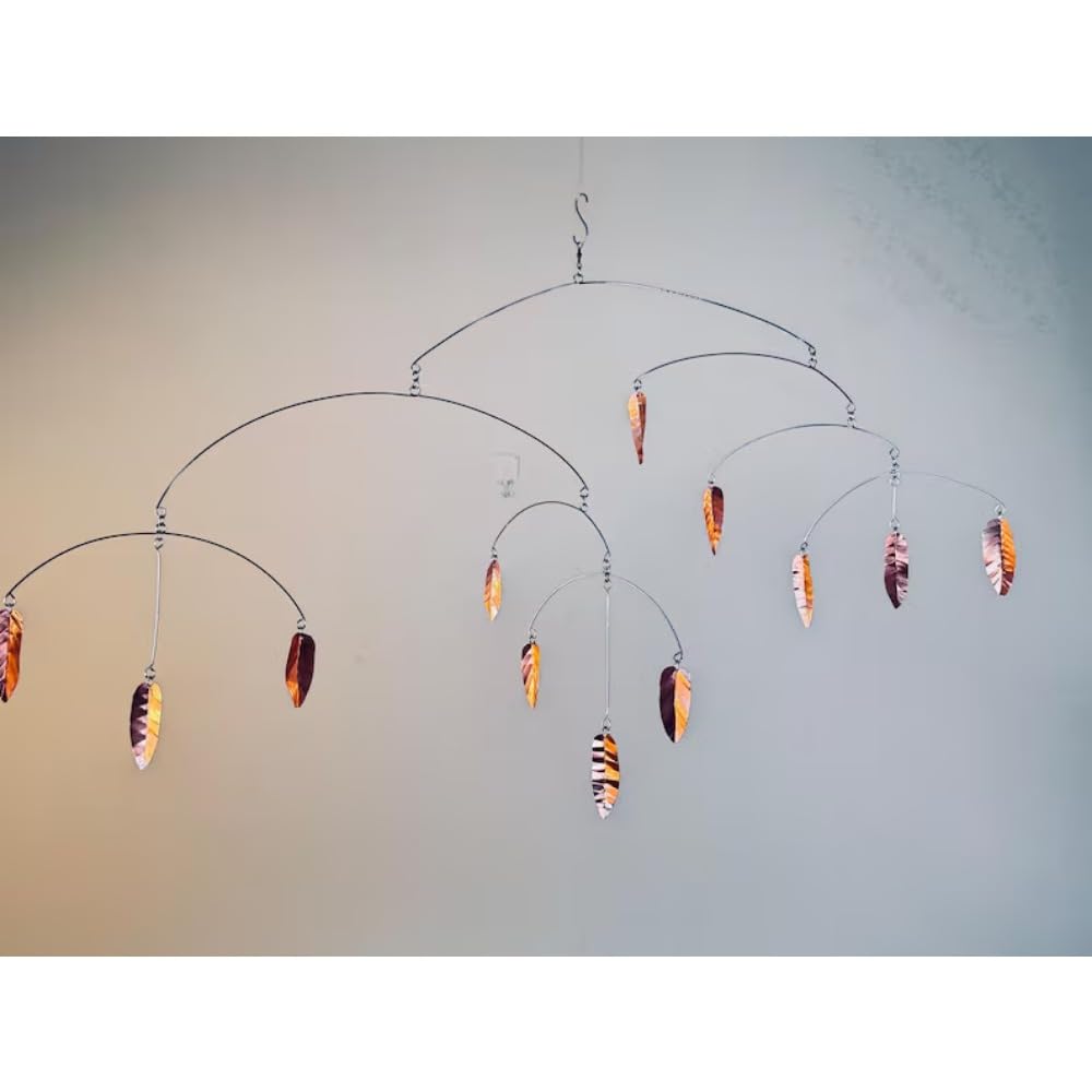 Modern Hammered Copper Leaf Hanging Mobile
