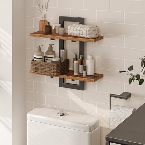 HOOBRO Floating Shelves 2-Tier Set of 2 Rustic Brown and Black