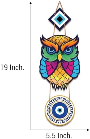 Wooden Owl Wall Hanging with Evil Eye Design