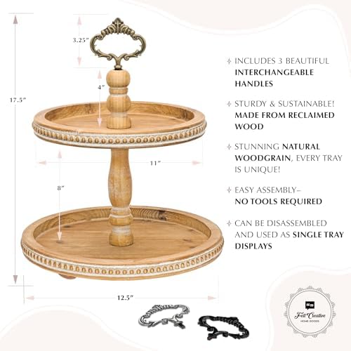 2 Tiered Wooden Serving Stand with Custom Handles