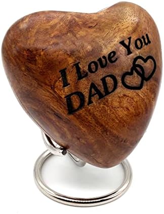 Wooden Heart Keepsake Urn for Dad - Mini Cremation Urn with Engraved Stand