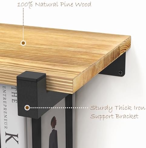 2 Set Floating Bookshelf Pine Wood Wall Bookcase Space Saving Hanging Bookshelves