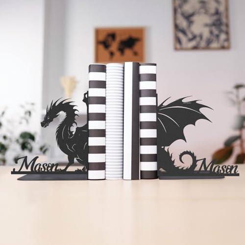 Personalized Dragon Book Ends 2 Pcs Custom Metal Bookshelf Decor