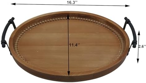 Oval Rustic Wooden Decorative Tray with Metal Handles