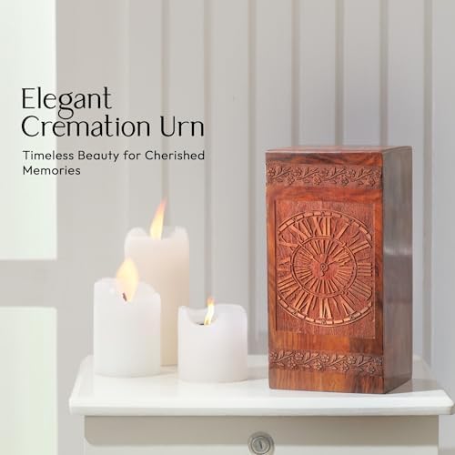 Handcrafted Wooden Urn with Clock Design 1125 Inch