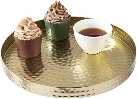 MyGift 11 Inch Hammered Brass Decorative Tray