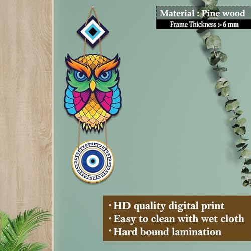 Wooden Owl Wall Hanging with Evil Eye Design