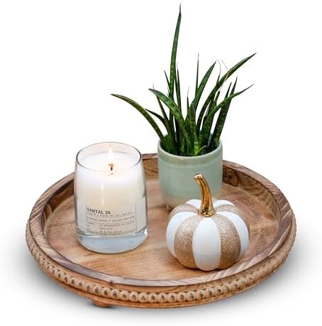 Round Wood Tray for Centerpiece Decorations