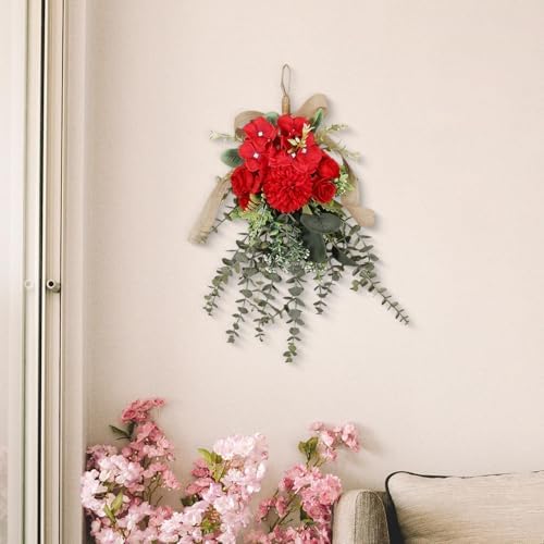 Red Artificial Floral Teardrop Swag Wreath
