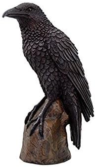 Black Raven Bird on Stump Cold Cast Resin Statue