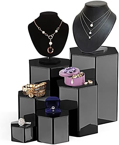 Jetec Hexagonal Jewelry Display Risers - 6 Sizes Black