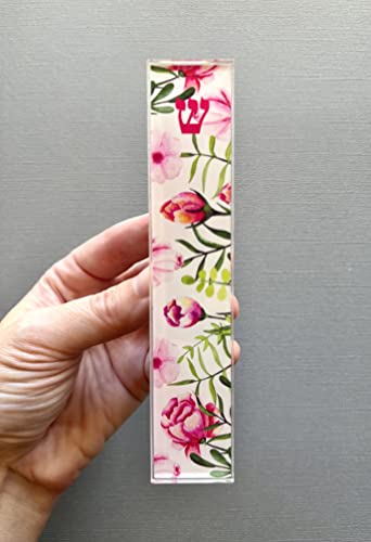 Lea Joelle Mezuzah Scroll Case with Pink Tulips