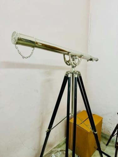 1 Meter Brass Telescope with Silver Chrome Finish and Wooden Tripod Stand
