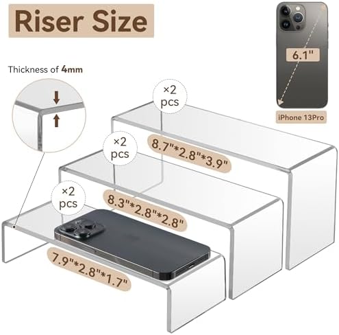 ANDGOO Clear Acrylic Display Risers 6 Pcs Set