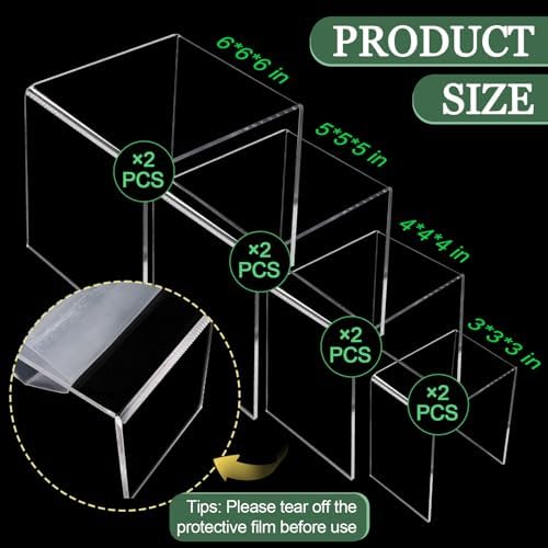 8 Pcs Square Acrylic Display Risers for Jewelry and Gift Displays
