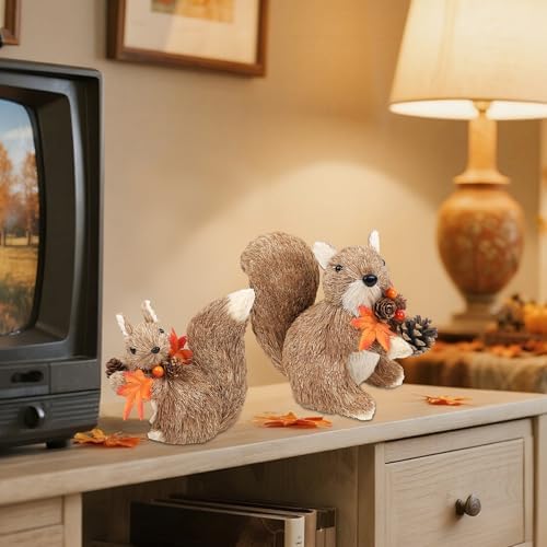 Winemana Set of 2 Fall Table Decor Squirrels