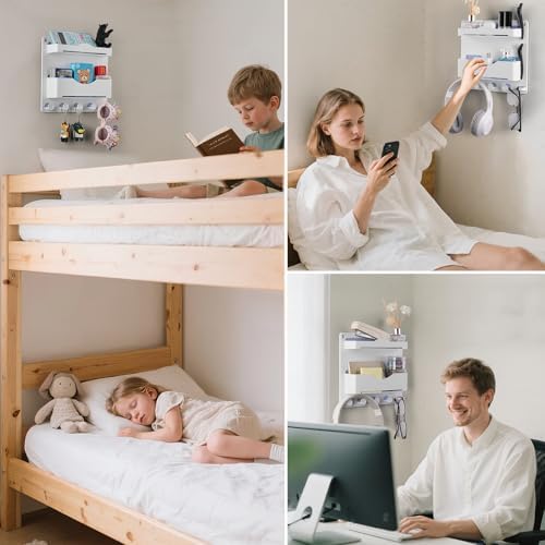 Jumeihui Bedside Wall Shelf with Glasses Hooks and Phone Slots