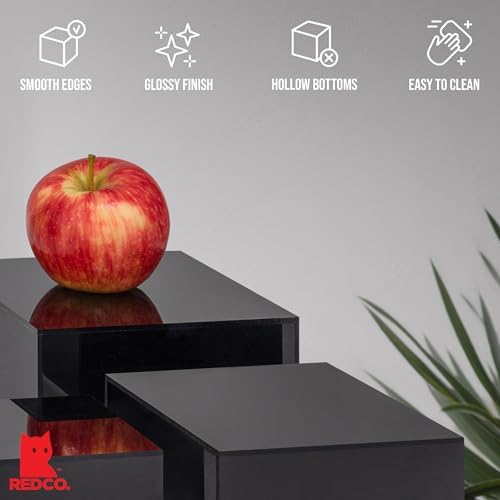 Red Co Set of 3 Glossy Black Acrylic Cube Display Risers