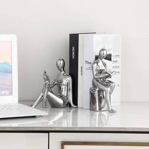 Silver Ceramic Bookends Decorative Pair