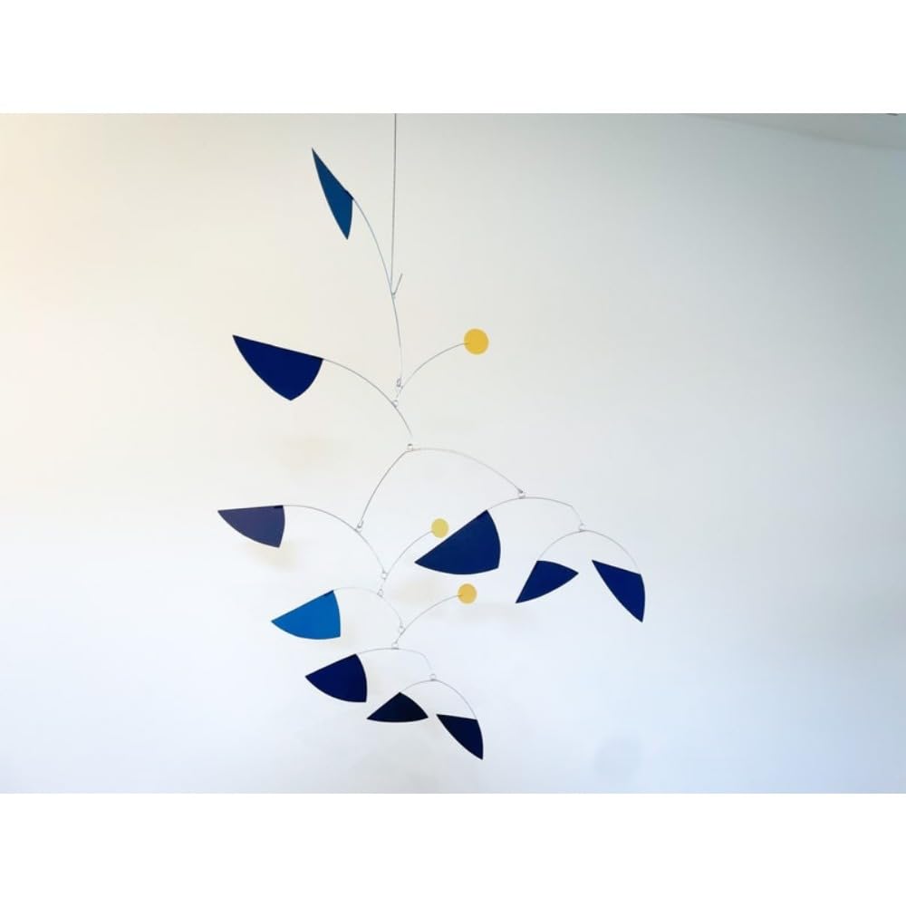 Blue and Yellow Triangle Kinetic Mobile Art
