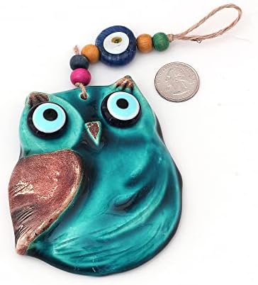 Handmade Ceramic Wall Art with Owl and Evil Eye Design