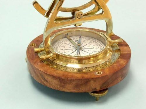 Nautical Brass Alidade Telescope with Compass Wooden Base 8 Inches