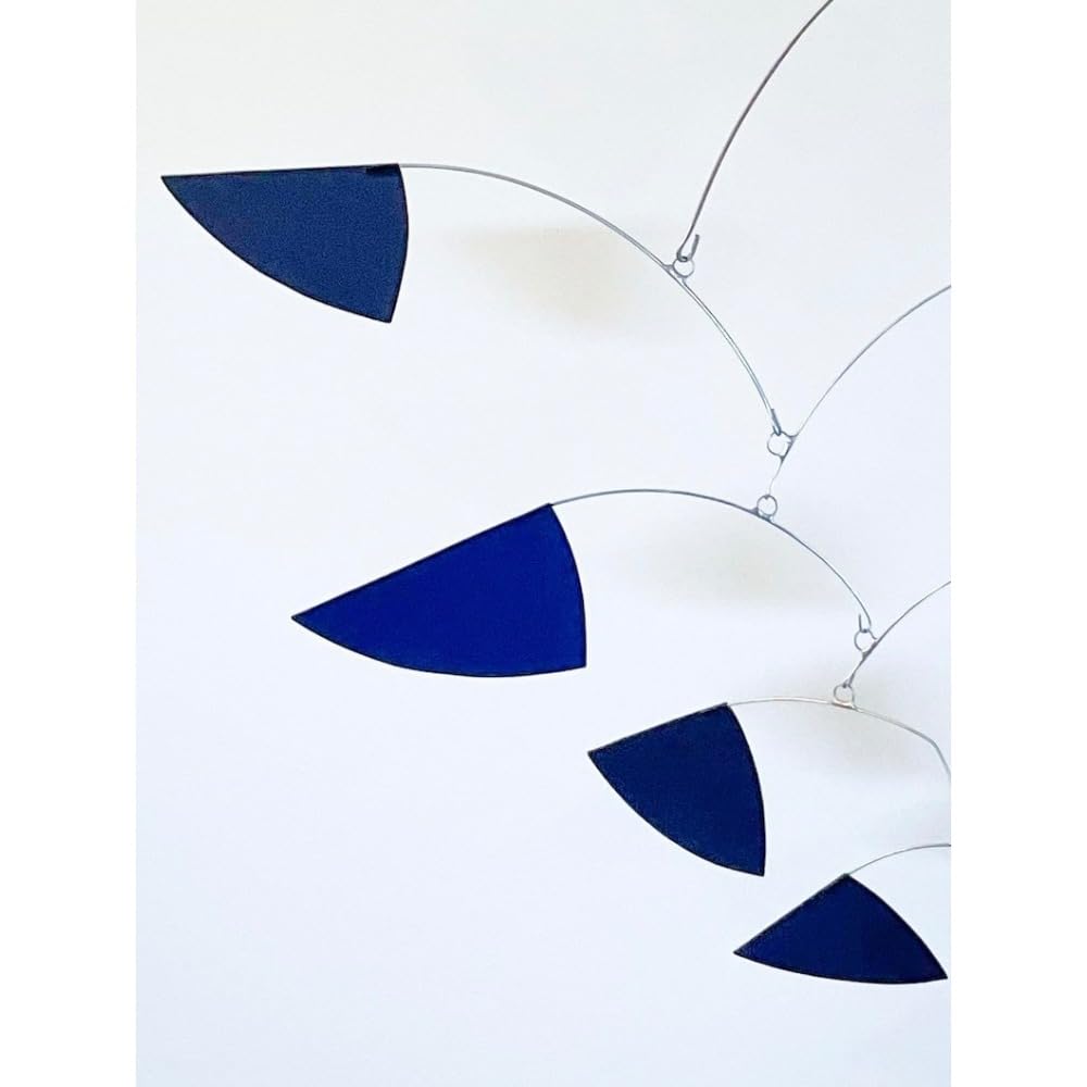 Blue and Yellow Triangle Kinetic Mobile Art