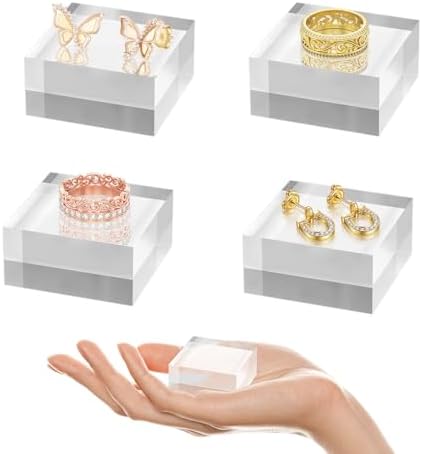 4 Piece Acrylic Base Display Stands Clear Cube Riser