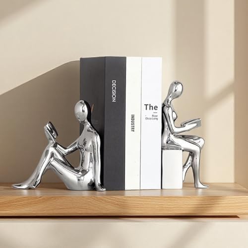 Silver Ceramic Bookends Decorative Pair