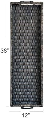Creative Co Op Black Rattan Wood Tray with Handles