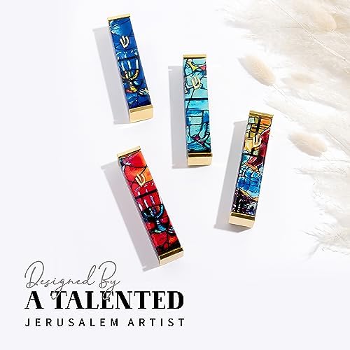 SURI Modern Mezuzah Case with Yellow Chagall Design