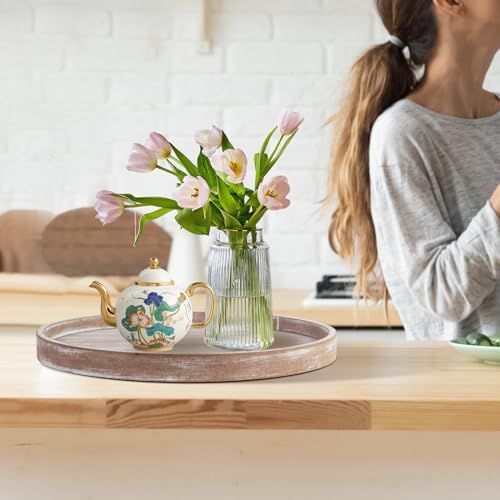 Rustic Round Wooden Coffee Table Tray with Farmhouse Design