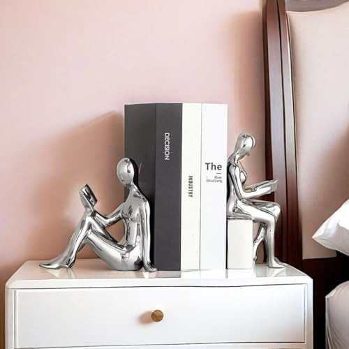 Silver Ceramic Bookends Decorative Pair