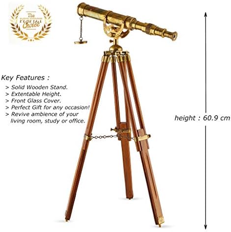Handcrafted 15 Inch Brass Nautical Telescope with Leather Box