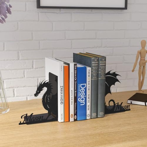 Personalized Dragon Book Ends 2 Pcs Custom Metal Bookshelf Decor