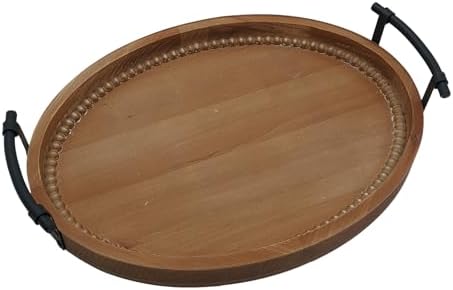 Oval Rustic Wooden Decorative Tray with Metal Handles