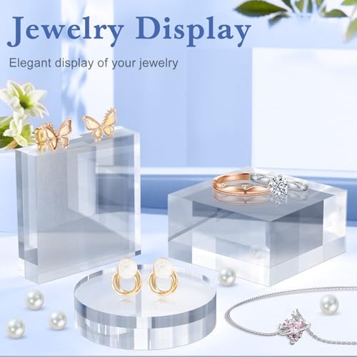 SAMYUCHO Acrylic Display Blocks 4 Pcs Clear Cube Riser Stand