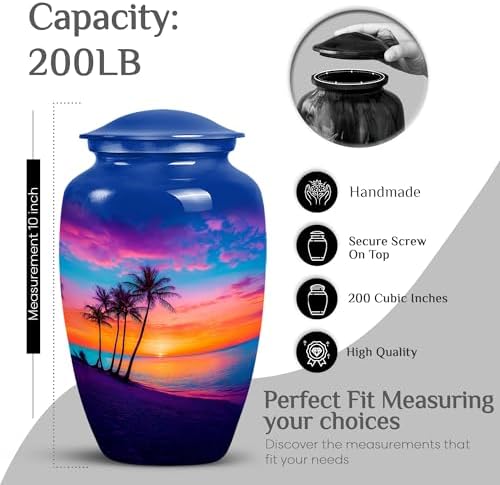 Beach Blue Sunset Cremation Urns for Human Ashes - Large and Small Combo