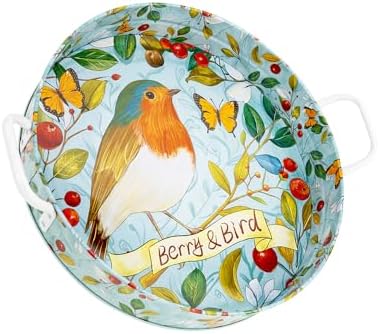BerryBird Galvanized Metal Serving Tray with Handles 1497D Green Robin