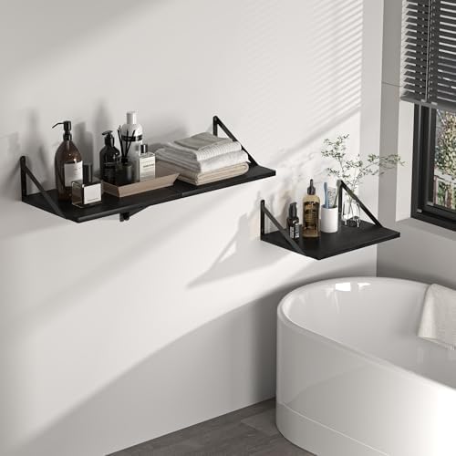 Black Floating Shelves Set of 2 for Wall 16W x 12D