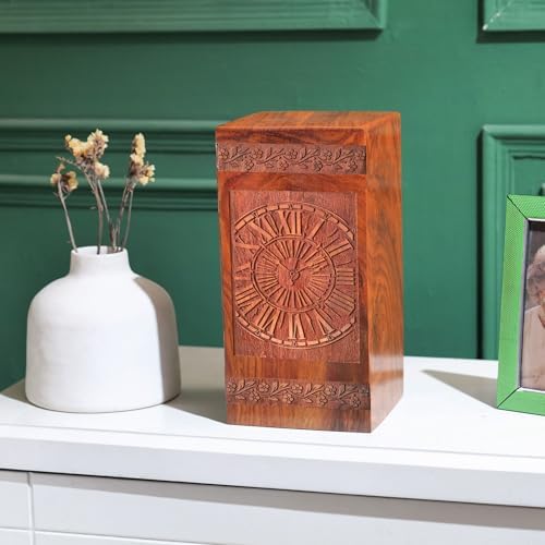 Handcrafted Wooden Urn with Clock Design 1125 Inch