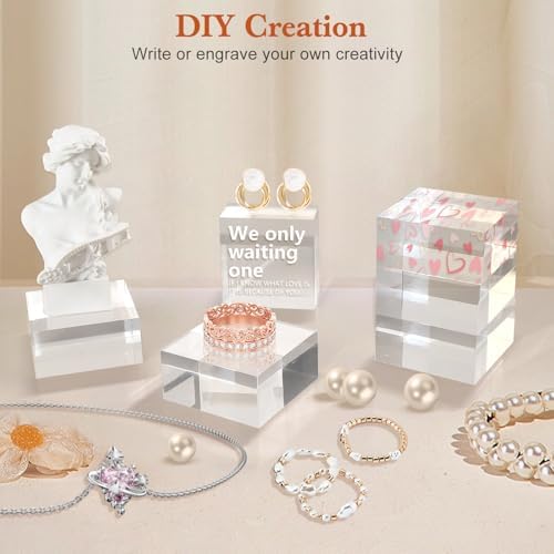 4 Piece Acrylic Base Display Stands Clear Cube Riser