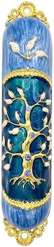 Talisman4u Enamel Mezuzah Case with Gold Plated Crystals and Tree of Life Design
