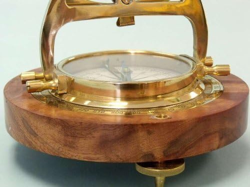 Nautical Brass Alidade Telescope with Compass Wooden Base 8 Inches