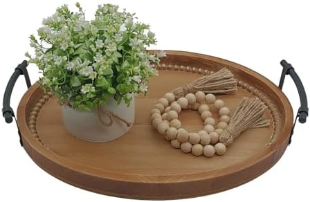 Oval Rustic Wooden Decorative Tray with Metal Handles