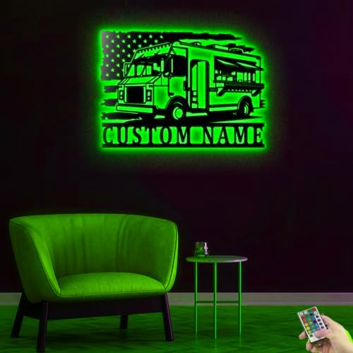 Custom Fast Food Truck US Flag Metal Wall Art Sign Without Lights
