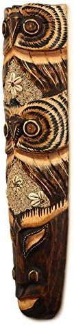 G6 Collection Hand Carved Wooden Tribal Owl Wall Sculpture